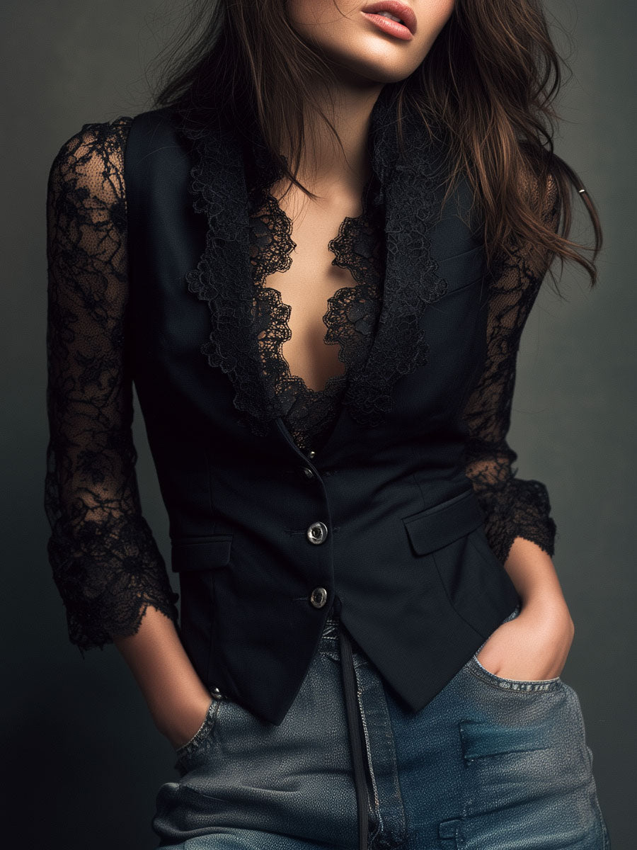 Claudia · Black Blazer with Lace