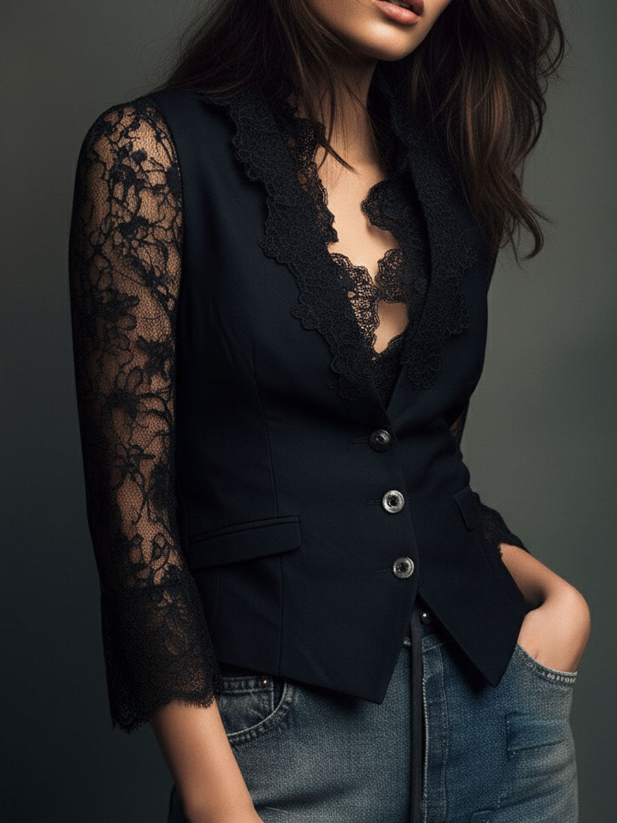 Claudia · Black Blazer with Lace