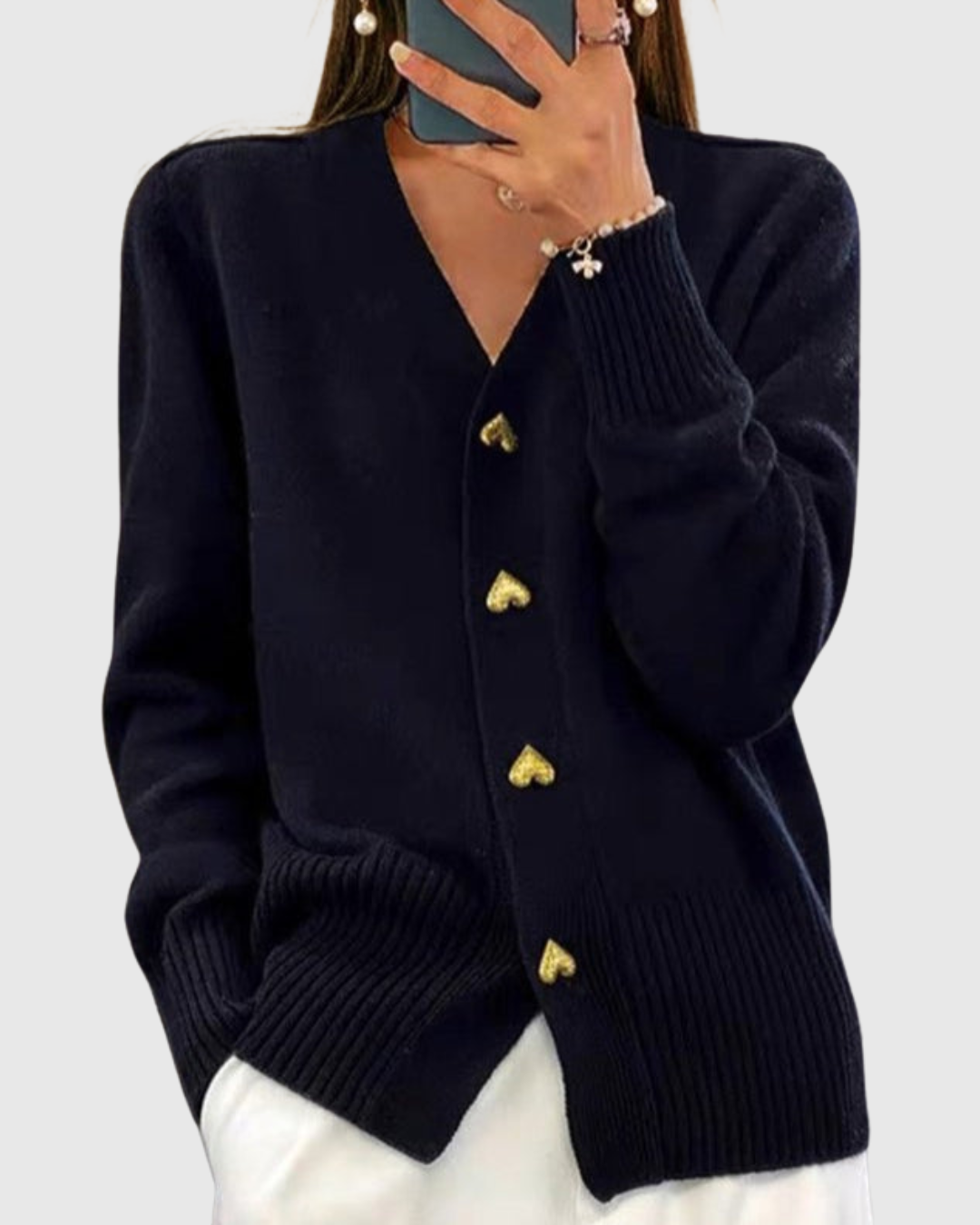 LIORA | HEART BUTTON CARDIGAN