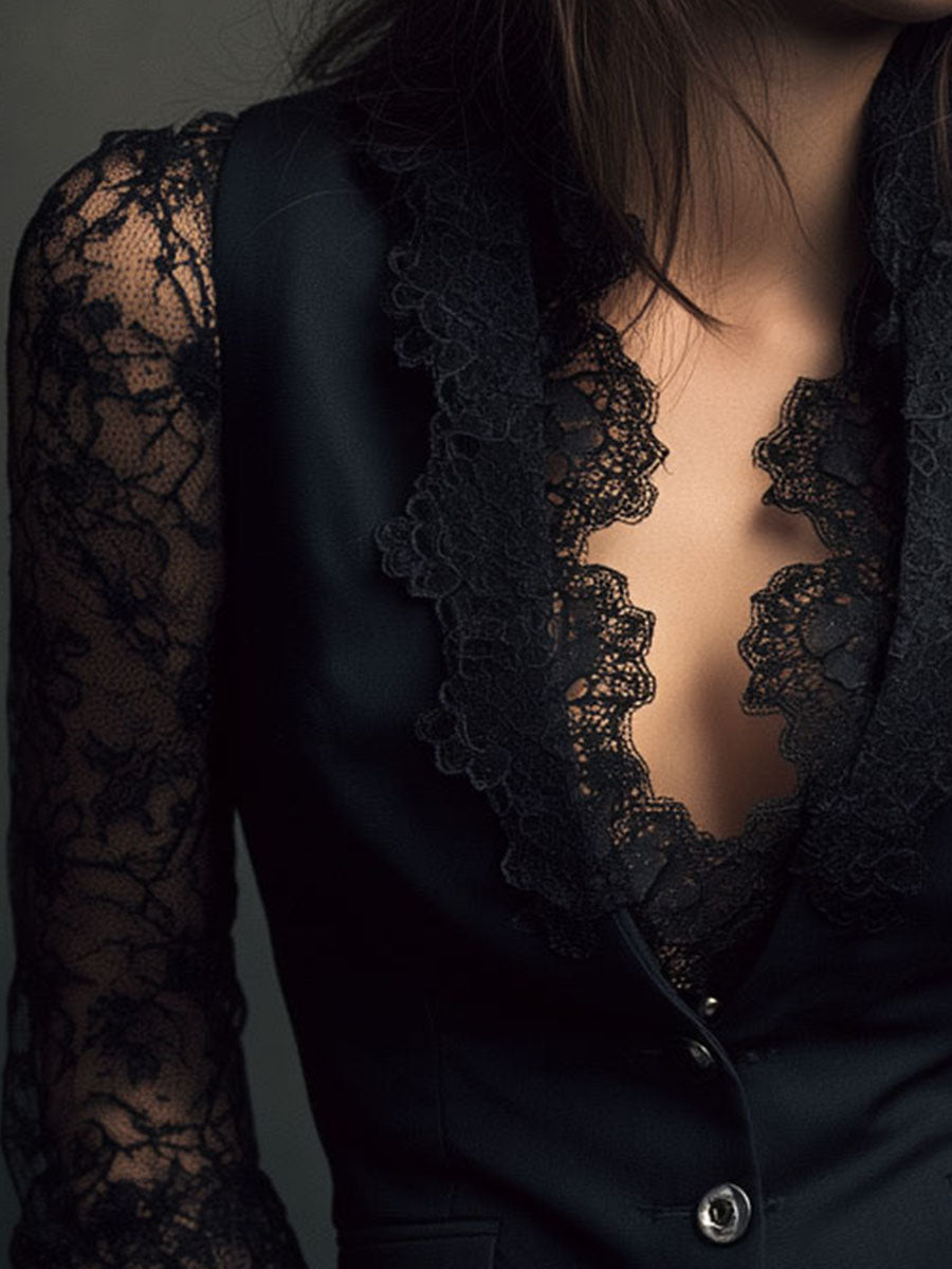 Claudia · Black Blazer with Lace
