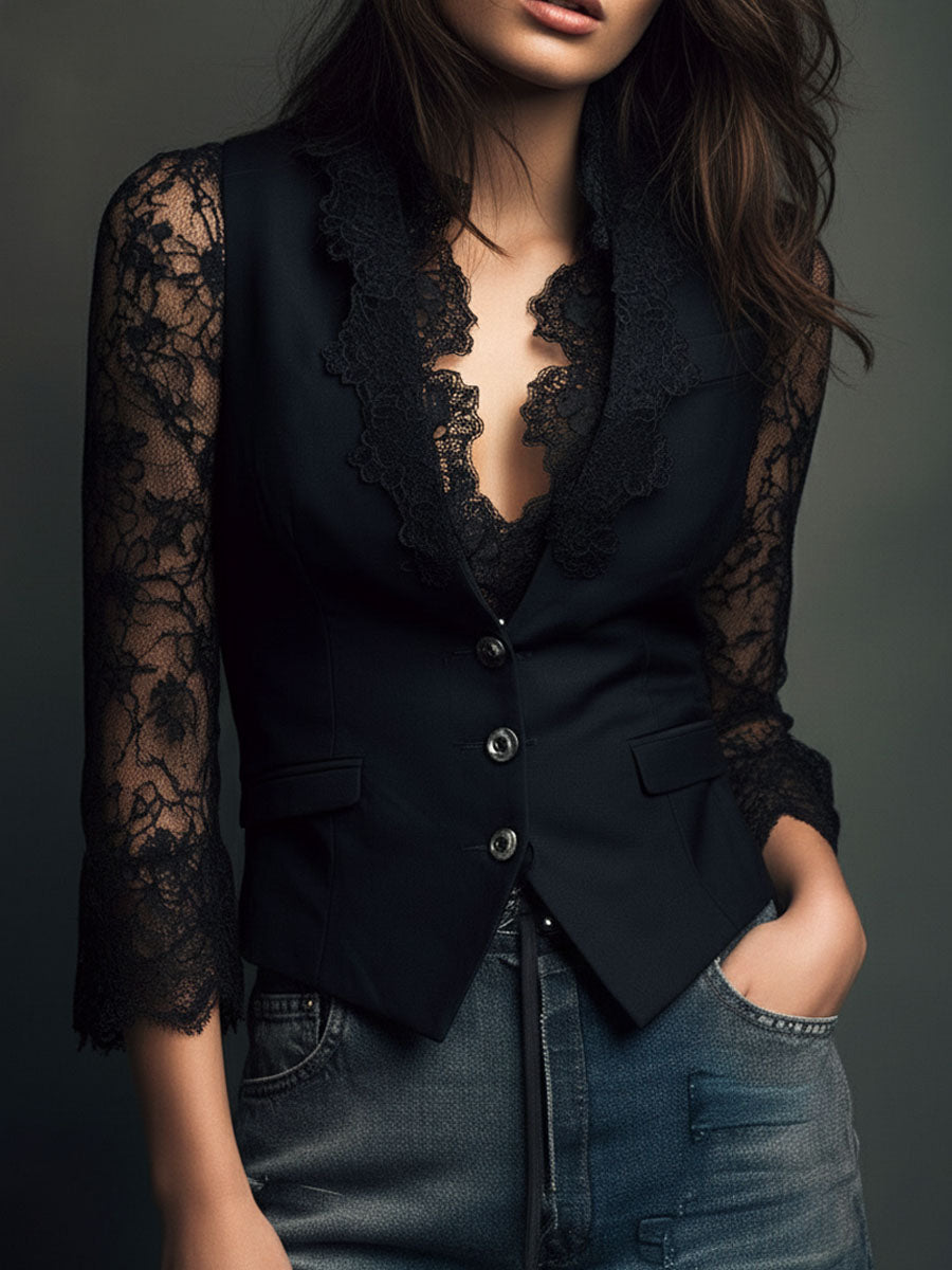 Claudia · Black Blazer with Lace
