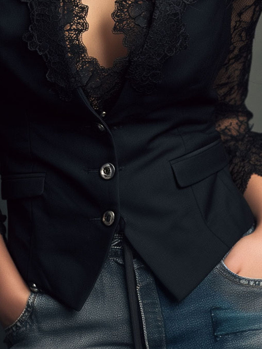 Claudia · Black Blazer with Lace